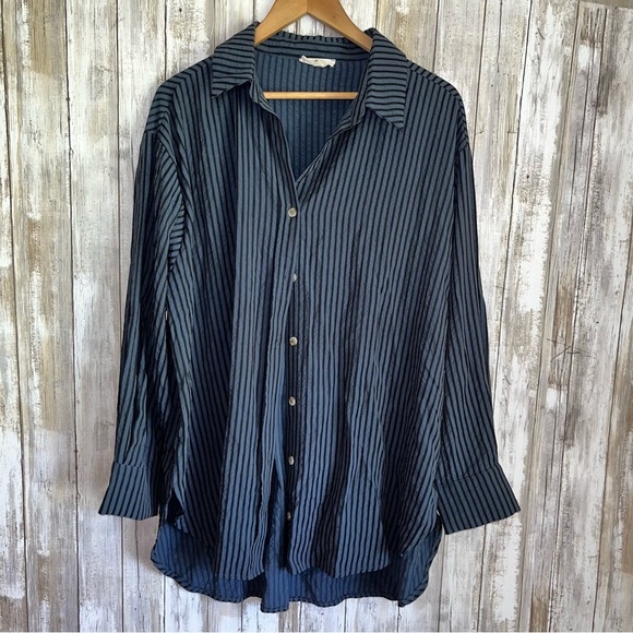 entro Tops - Entro Blue & Black Oversized Button Down